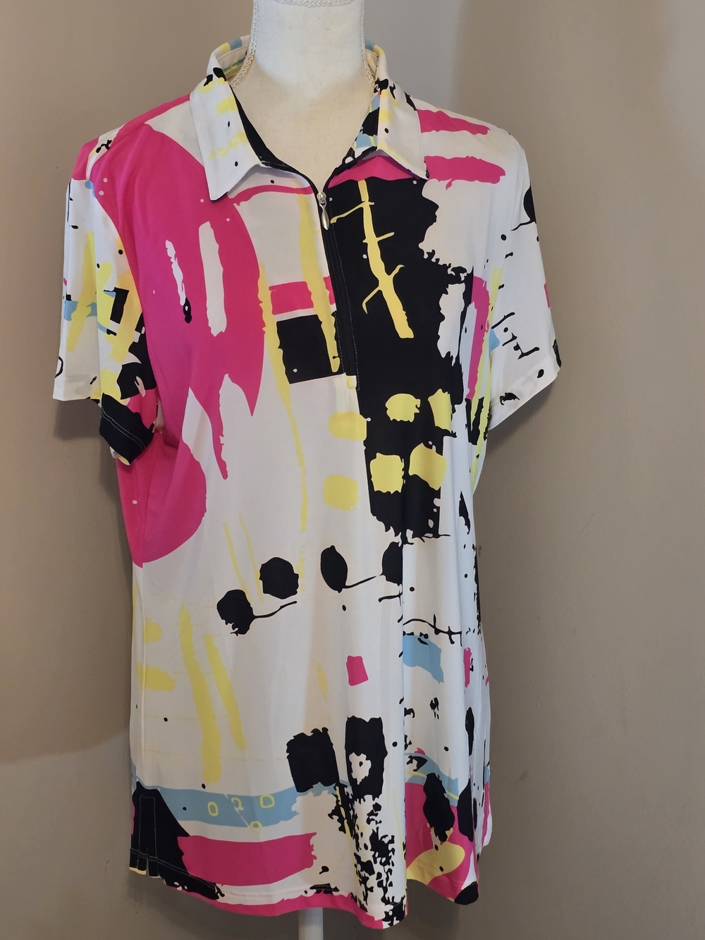 Simplicité by Jamie Sadock L Abstract Print Zip Golf Polo Top